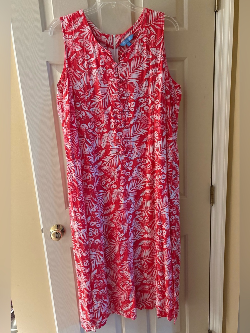 Blue Ginger Size XL Sleeveless Red & White Tropical Print Women's Maxi Dress